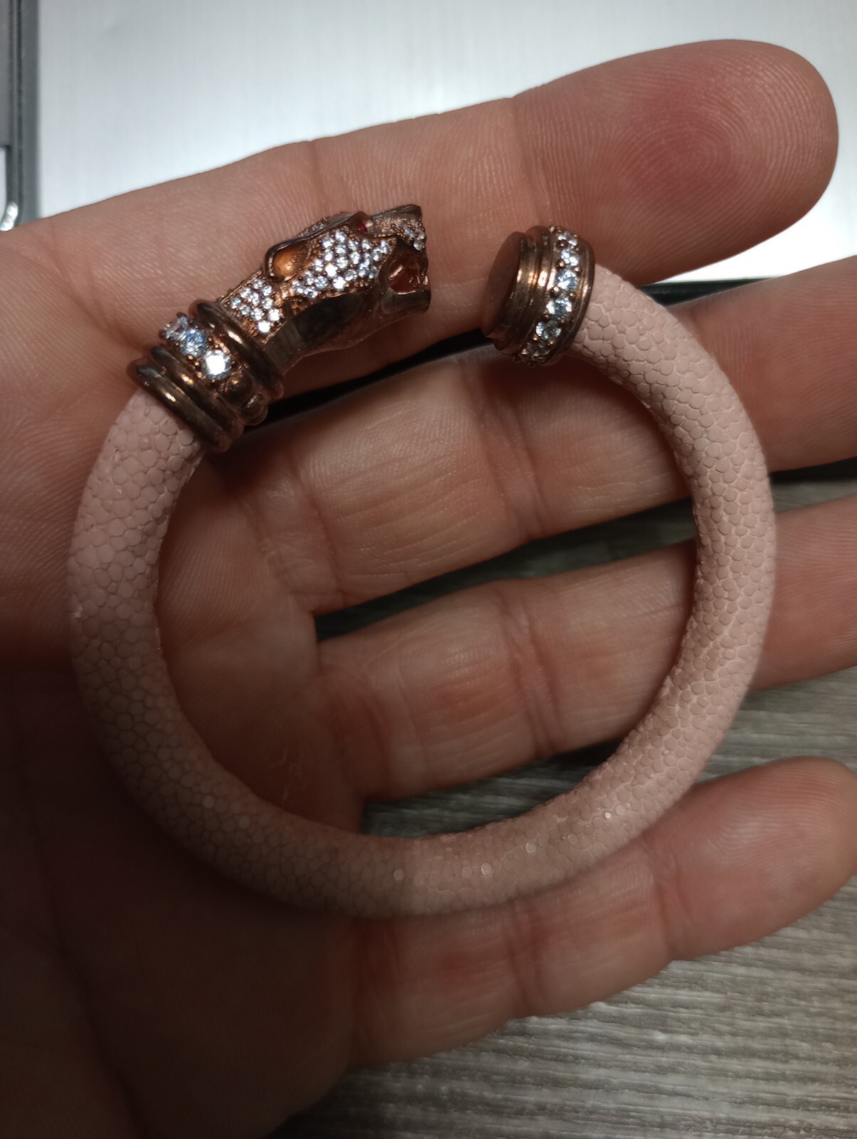 Cozmo 925 Sterling Silver Pink Stingray Leather Panther Bracelet 6″ Free Ship