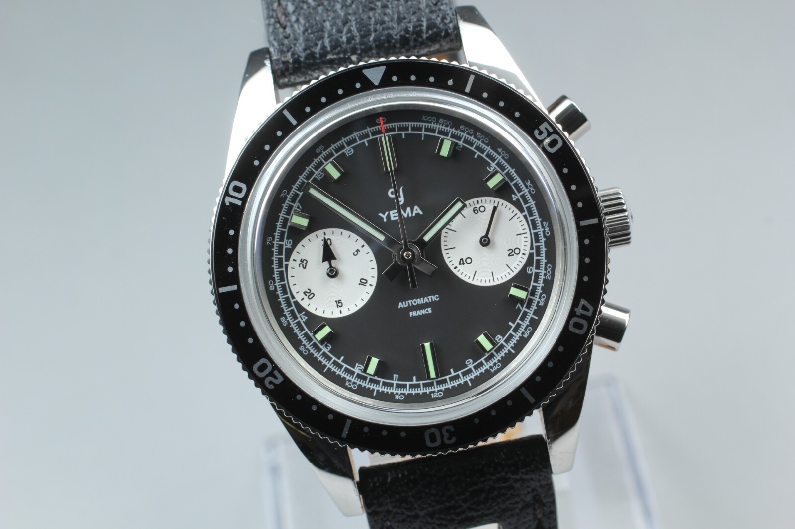[N MINT+++ w/ Case] YEMA Speedgraf YSPEE2019-AAS 39mm Black Chrono AT Mens Watch