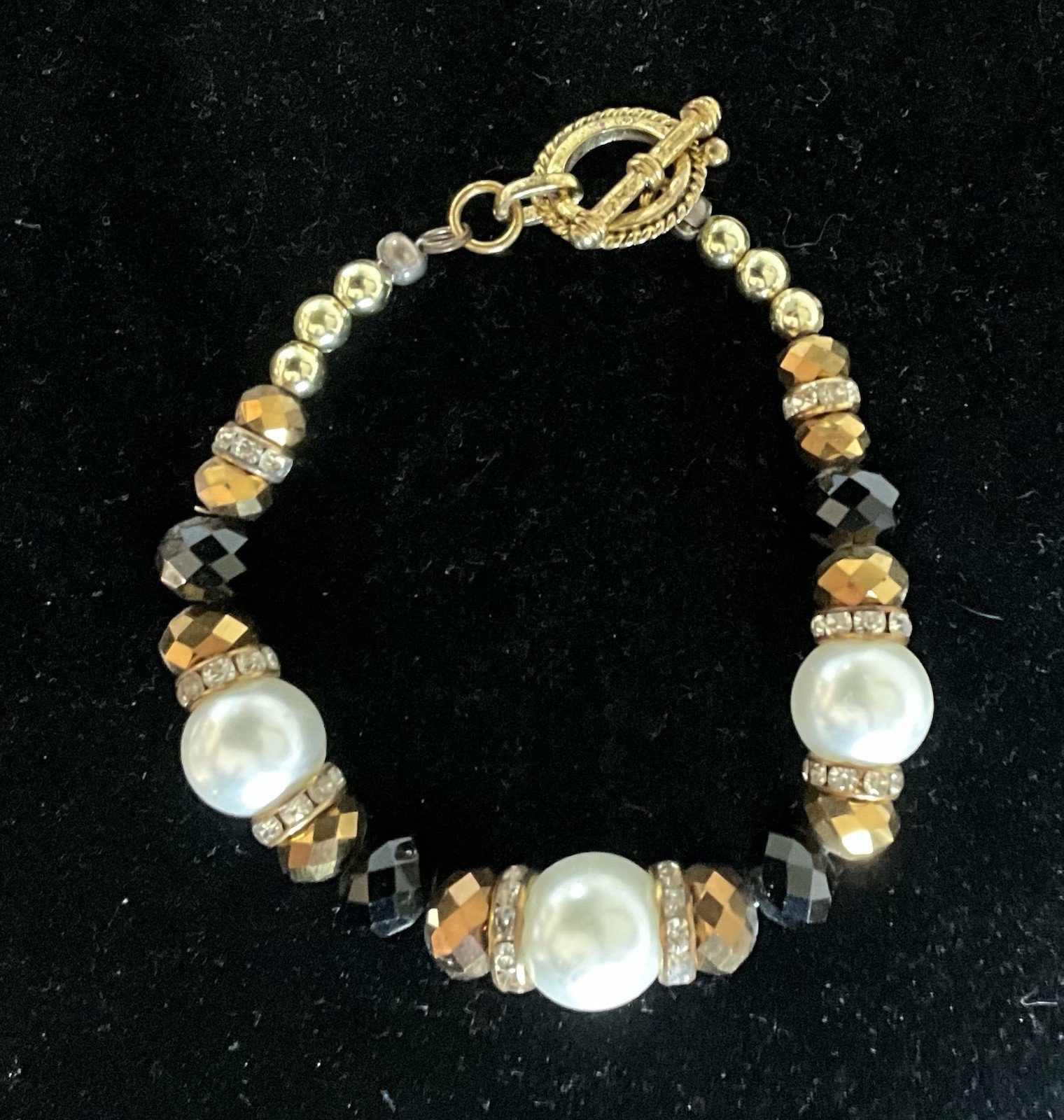 Extra Large Hand Crafted Gold Black White Beaded Bracelet