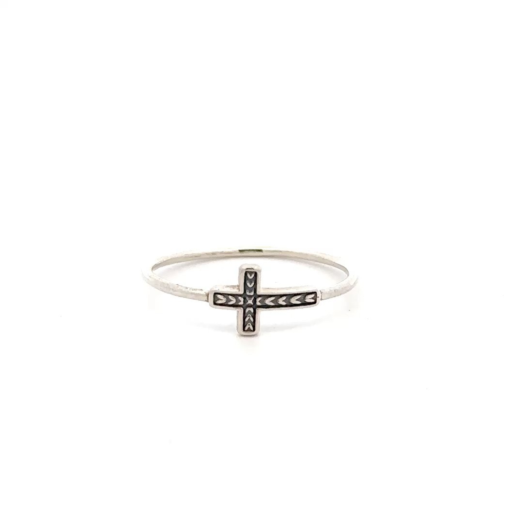 Sterling Silver Cross Ring (Size 4) 1/4 x 3/8 Inch