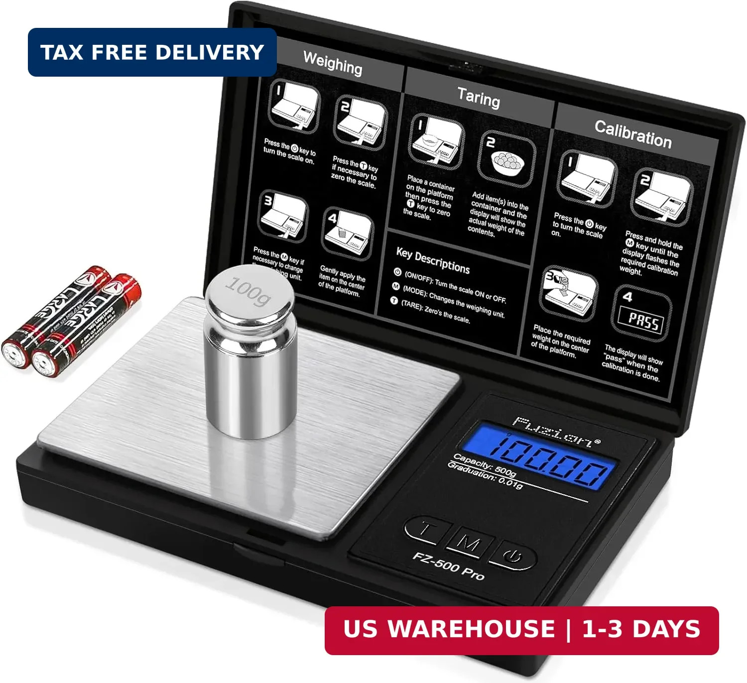 Fuzion Gram Scale, Digital Pocket Scale .01 Gram Accuracy, 500g Mini Jewelry Sca