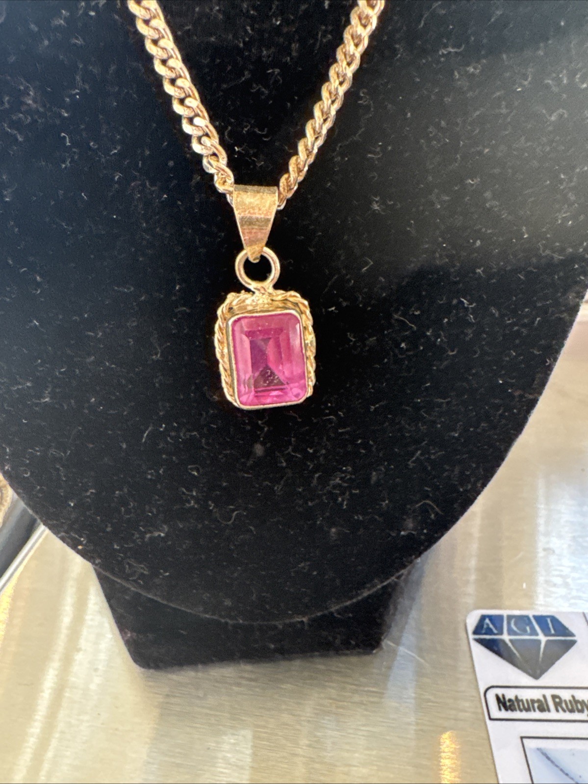 Sterling Silver 7.85 Ct Pink Ruby Necklace 18in