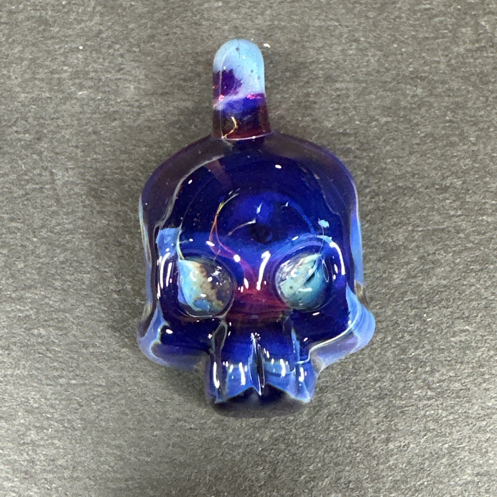 Handblown Art Glass Pretty Skull Pendant Borosilicate Shades of Blue Purple Gift