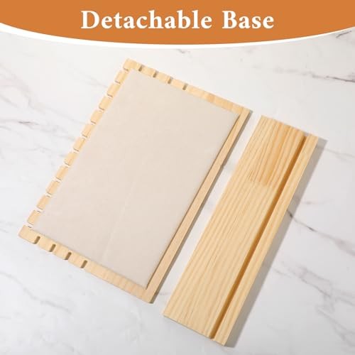4PCS Bamboo Wood 12-Slot Necklace Display Stands with Beige Velvet, Permanent
