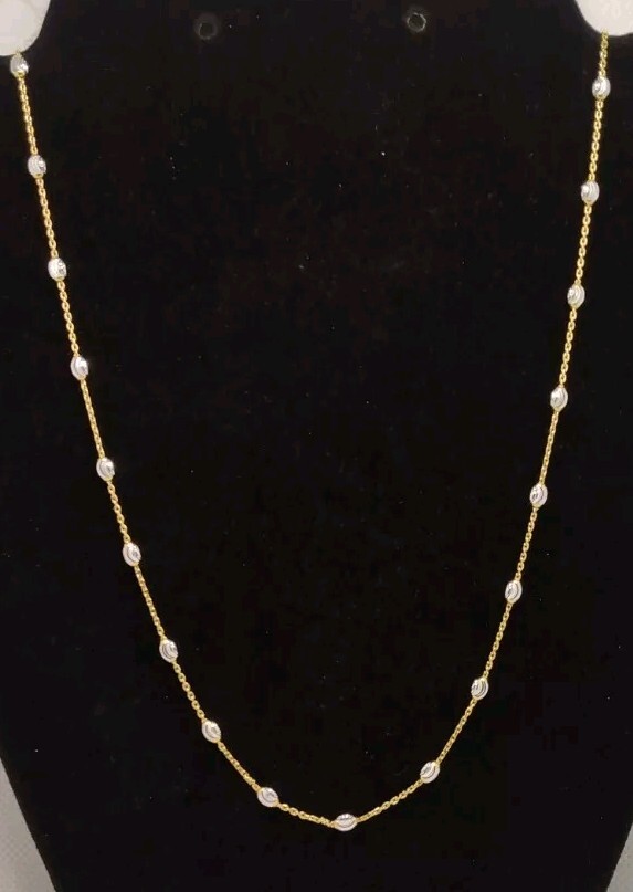 14k YG Over And Sterling Silver 3mm Station Oval Moon Necklace 24 In & 5.39 Gram