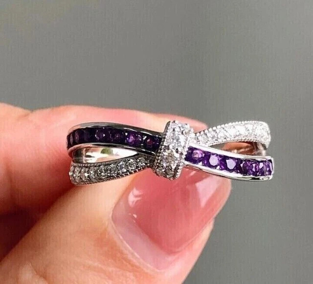 2Ct Round Cut Simulated Amethyst Wedding Women’s Ring 14K White Gold Plated