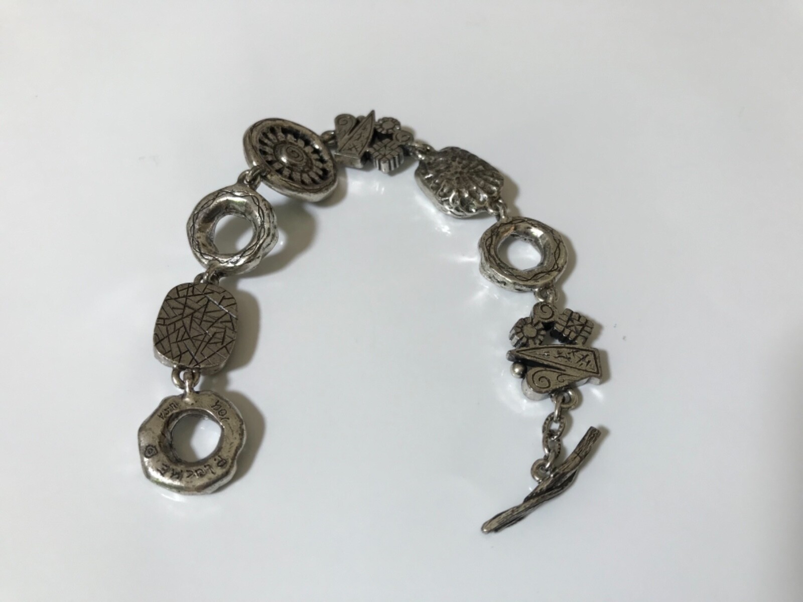 VTG PATRICIA LOCKE Signed Silvertone Clear Crystal Heavy Bracelet BOHO CHIC