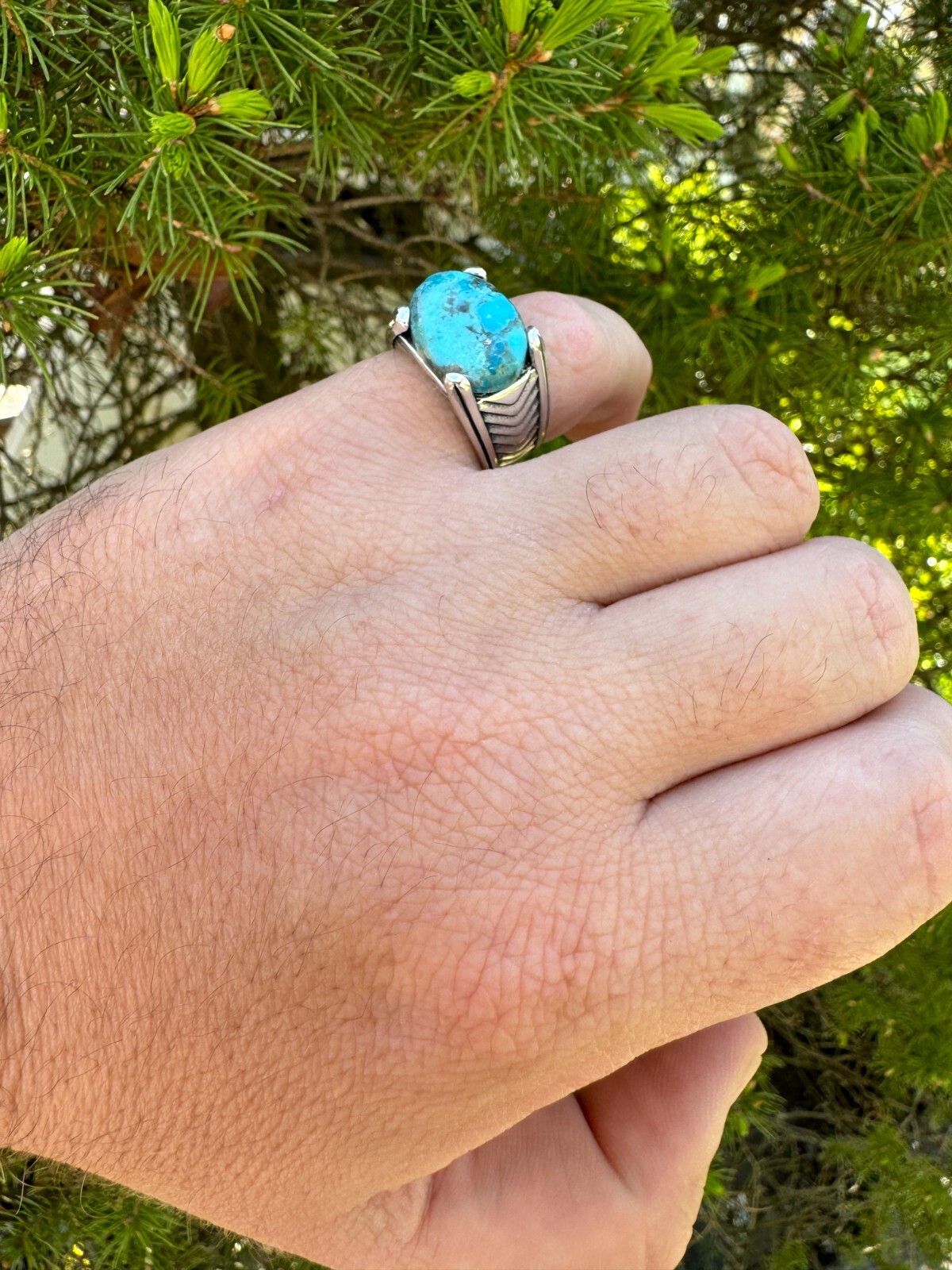 Blue Genuine Turquoise Mens Real Solid 925 Sterling Silver Signet Oval Ring