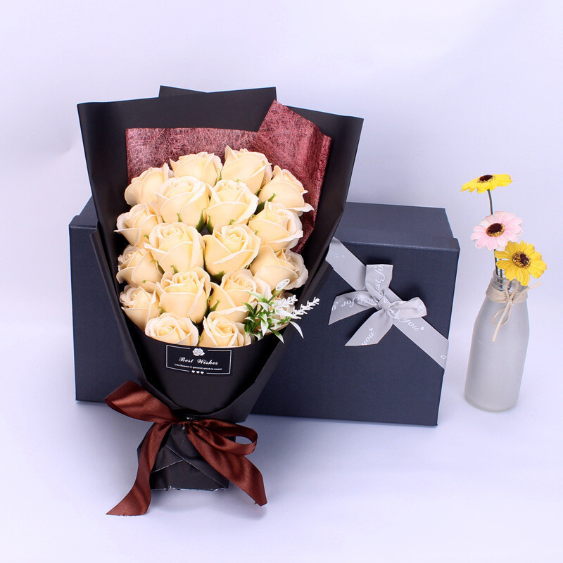 Eternal Champagne Rose Soap Flower Bouquet Valentine’s Day Gift Girlfriend Wife