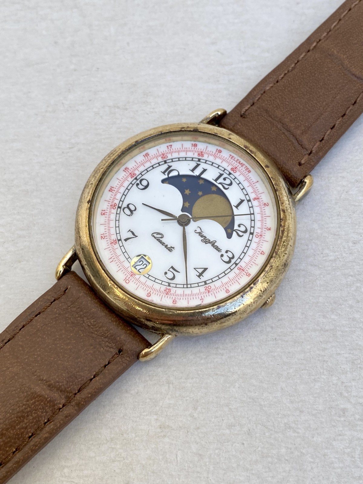 Vintage Jungfrau Watch Quartz Moonphase Mens
