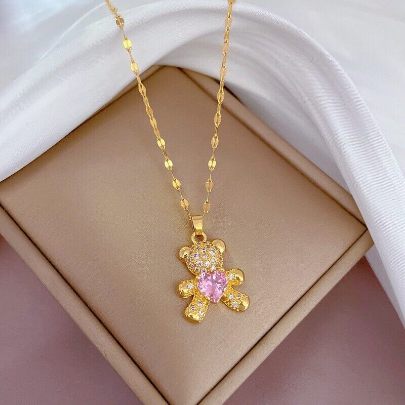 Cute Little Bear Crystal Pendant Necklace Little Girl’s jewelry gift