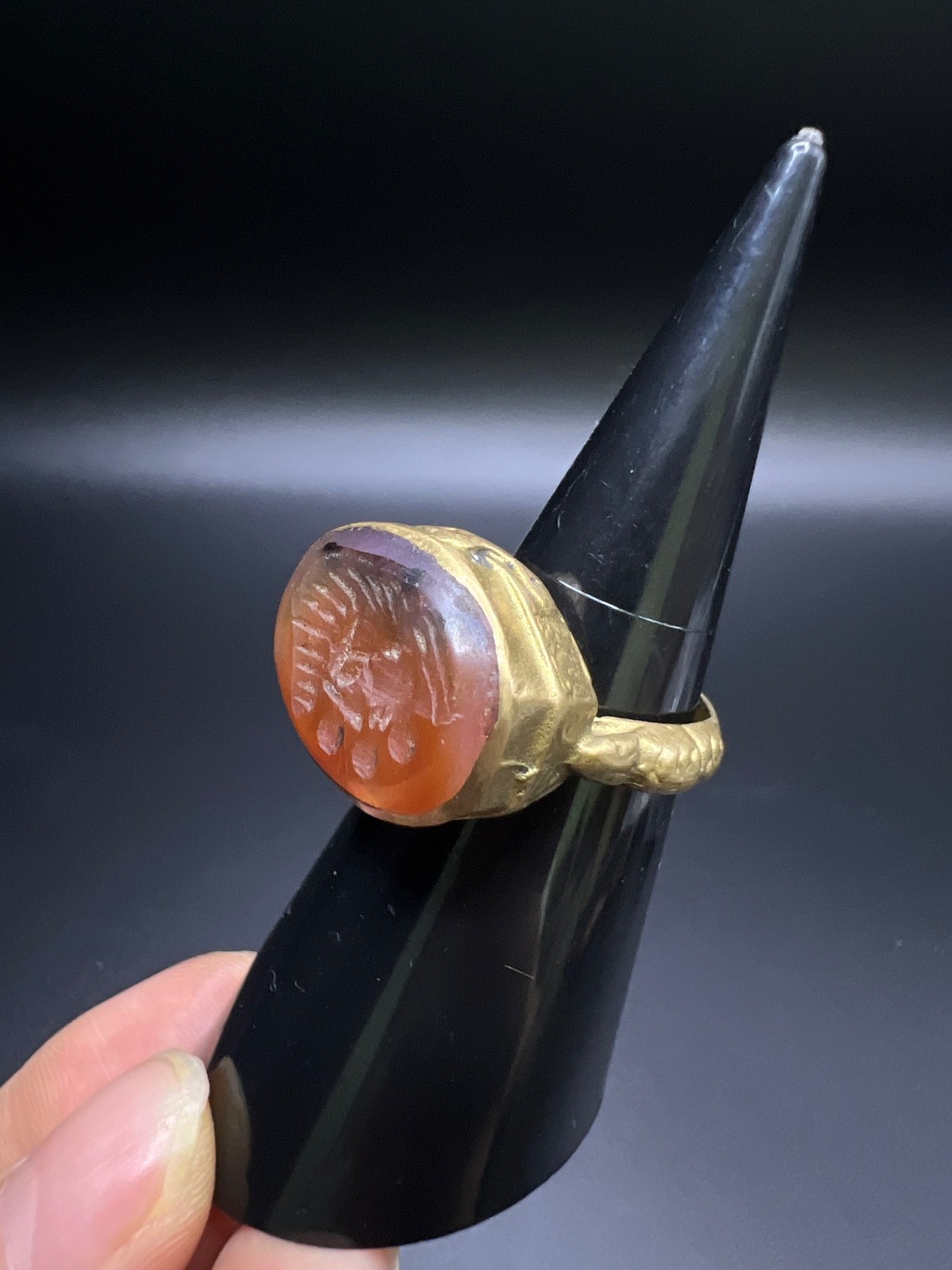 Vintage Carnelian Intaglio Ring Size 8 Roman Warrior Portrait Ring Handmade
