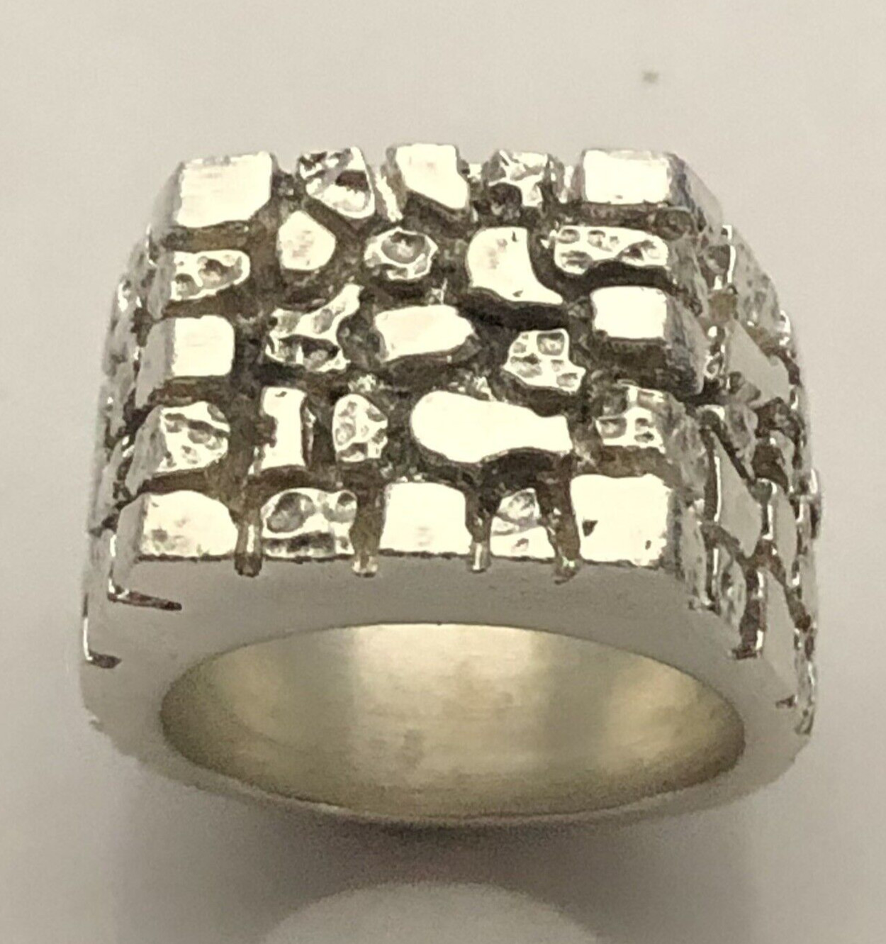 MJG STERLING SILVER . HEAVY NUGGET RING. BIKER. 31 GRAMS. STARTS AT SIZE 9