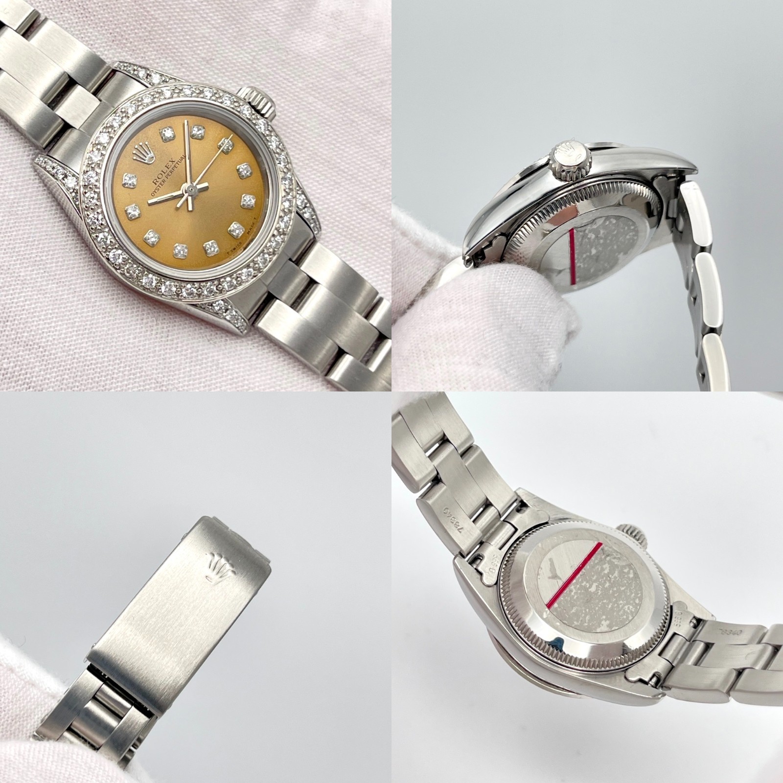 Rolex Oyster Perpetual 67180 24mm Salmon Dial Diamond Bezel Diamond Lugs Box
