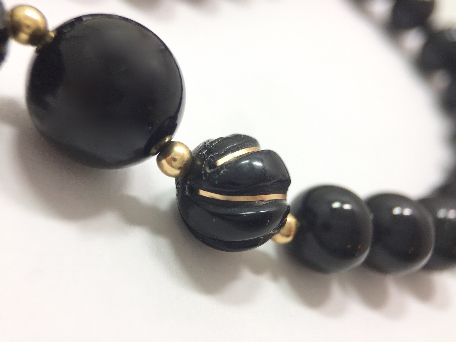 Vintage Estate Black Onyx Beaded Strand String Necklace 31 In Opera Length FMGE