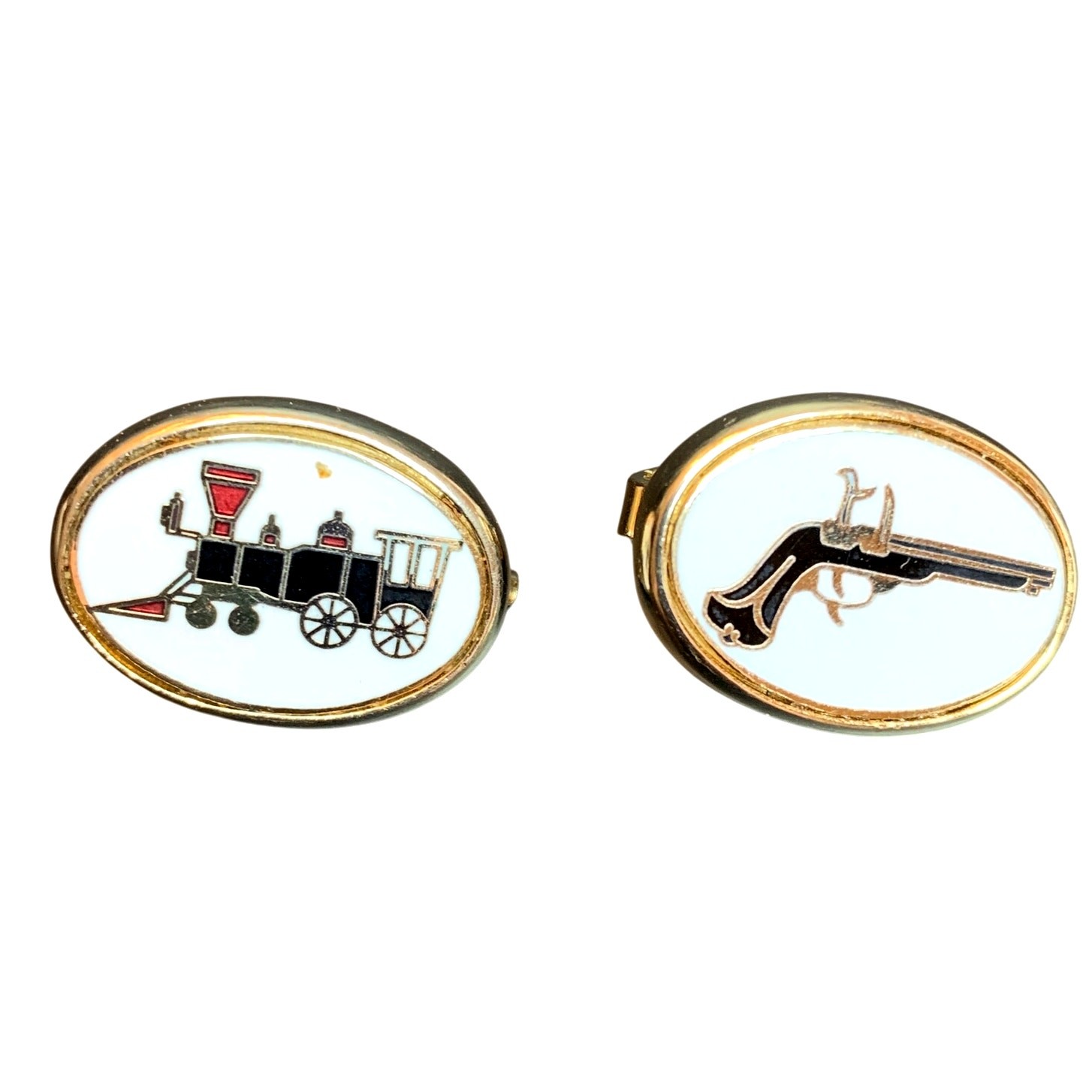 SWANK Novelty Tie Clips Vintage | Railroad & Revolver