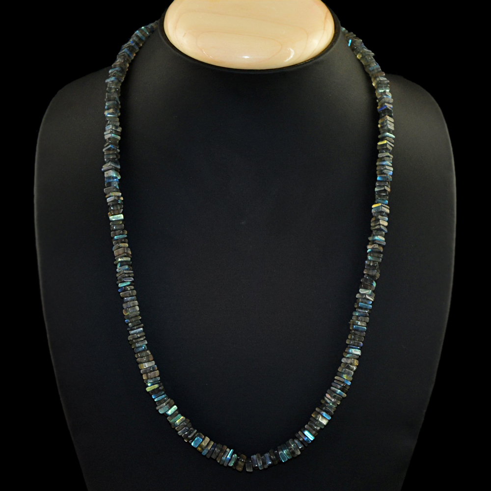 Blue Flash Labradorite 172.00 Cts Earth Mined Untreated Beads Necklace (DG)