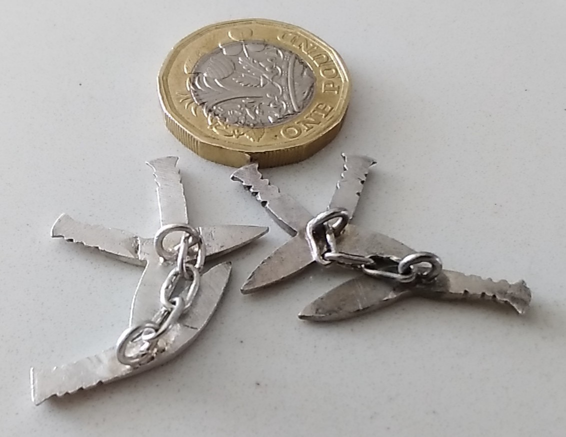 Solid Silver Gurkha Kukri Cufflinks, chain-link British Army Regiment Nepali