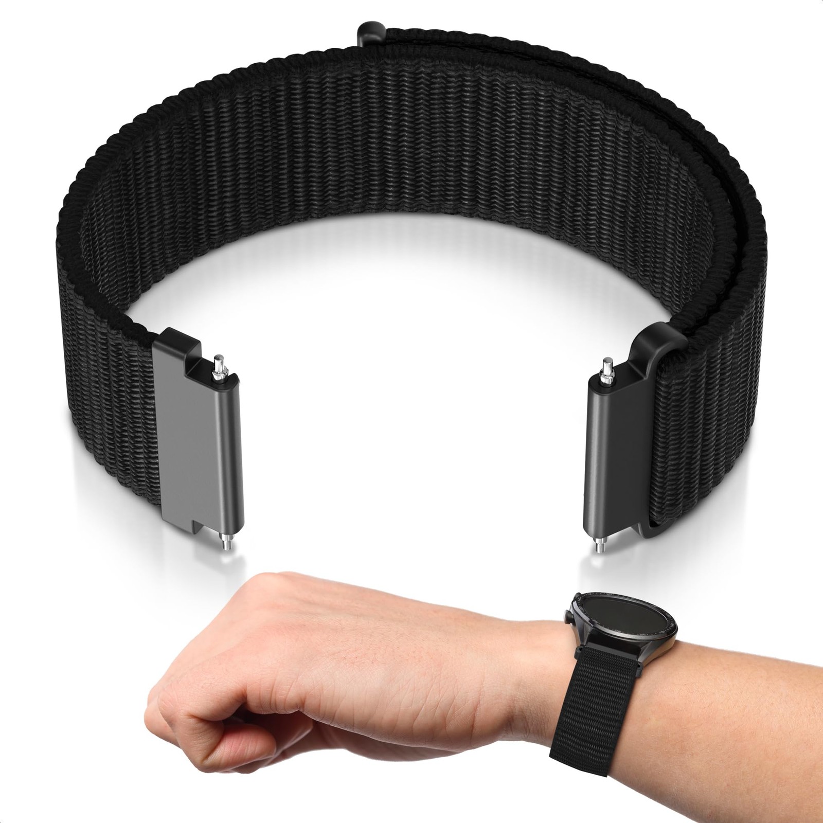 20mm Watch Band – Nylon Smart Watch Bands for Men in Black Color – Adjustable