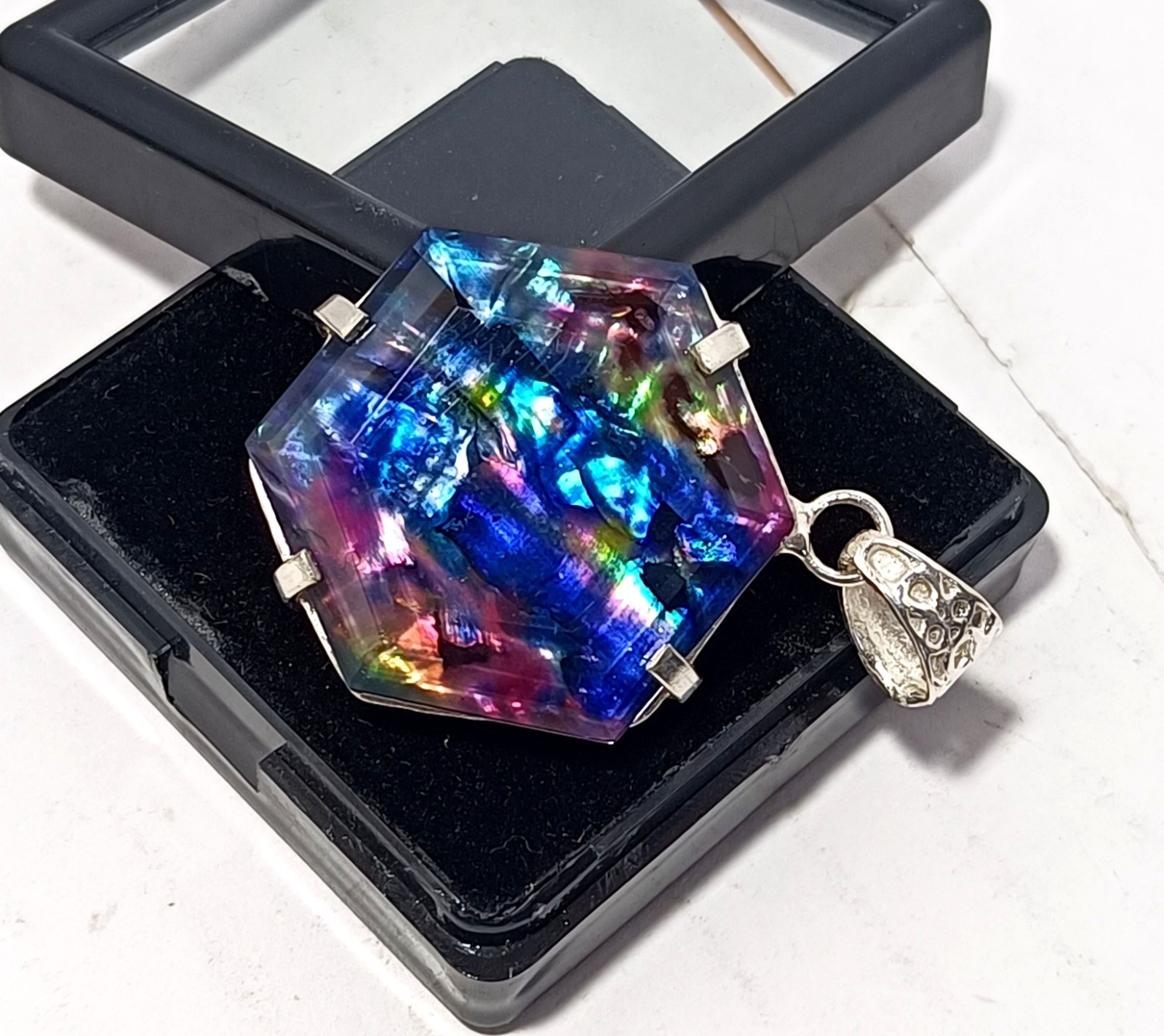 65.95 Ct Natural Ammolite 925 Solid Silver PENDANT Multi Color Certified Gems