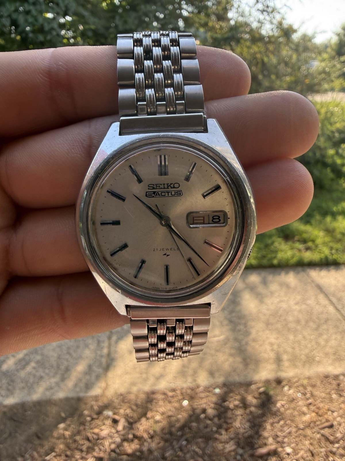 Seiko 5 Actus 7019-8010 Automatic 21 Jewels Day Date Silver Japan Watch