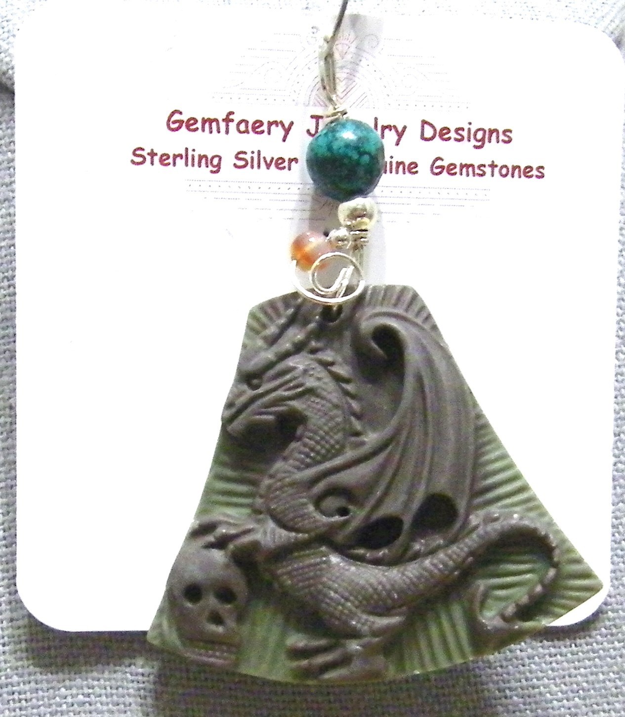 Sterling Silver Wire-Wrapped SUCCOR CREEK JASPER Dragon Pendant…Handmade USA