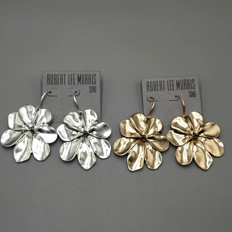 Robert Lee Morris Soho Large Flower Drop Earrings Gold Silver Statement Floral