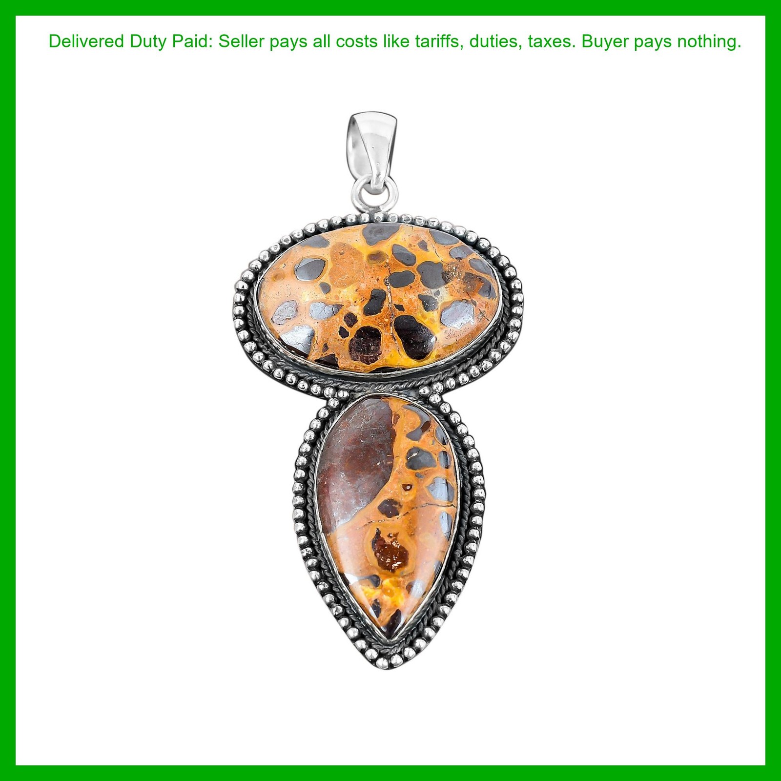 Oval Natural Bauxite Vintage Wedding Daughter Gift Pendant Jewelry 925 Silver