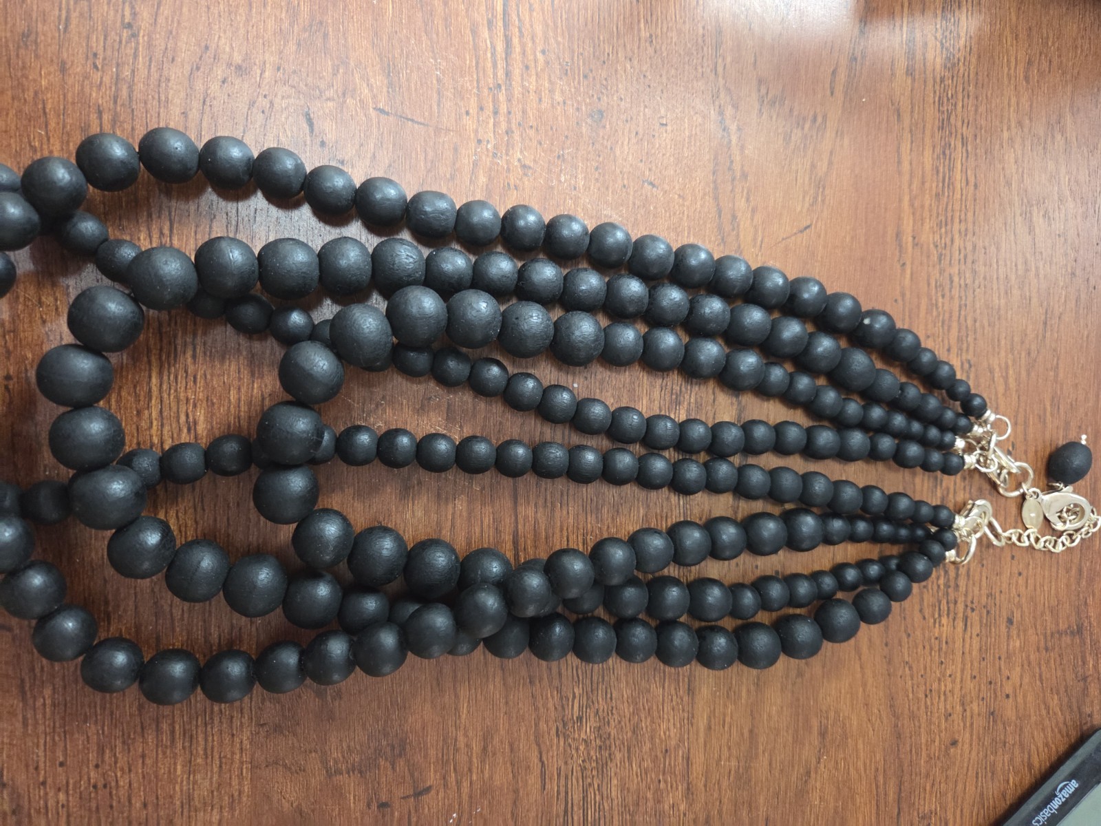 Chicos 1-4 Strand Adjustable Black Bead Statement Necklace, 4 Lobster Clasps