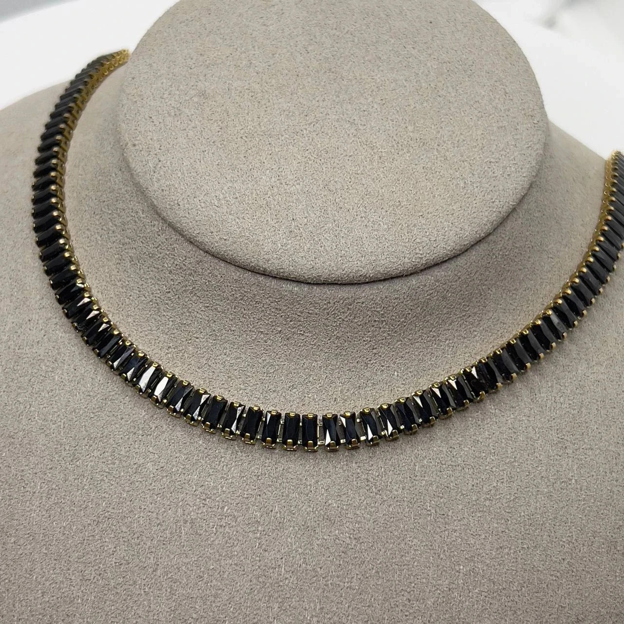 20TCW Baguette Lab Created Black Diamond Choker necklace 14k Yellow Gold Plated