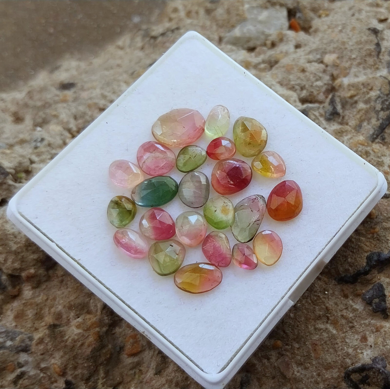 15.5 Carat Natural Watermelon Bi Color Tourmaline Rose Cut 23 Piece Lot Gemstone