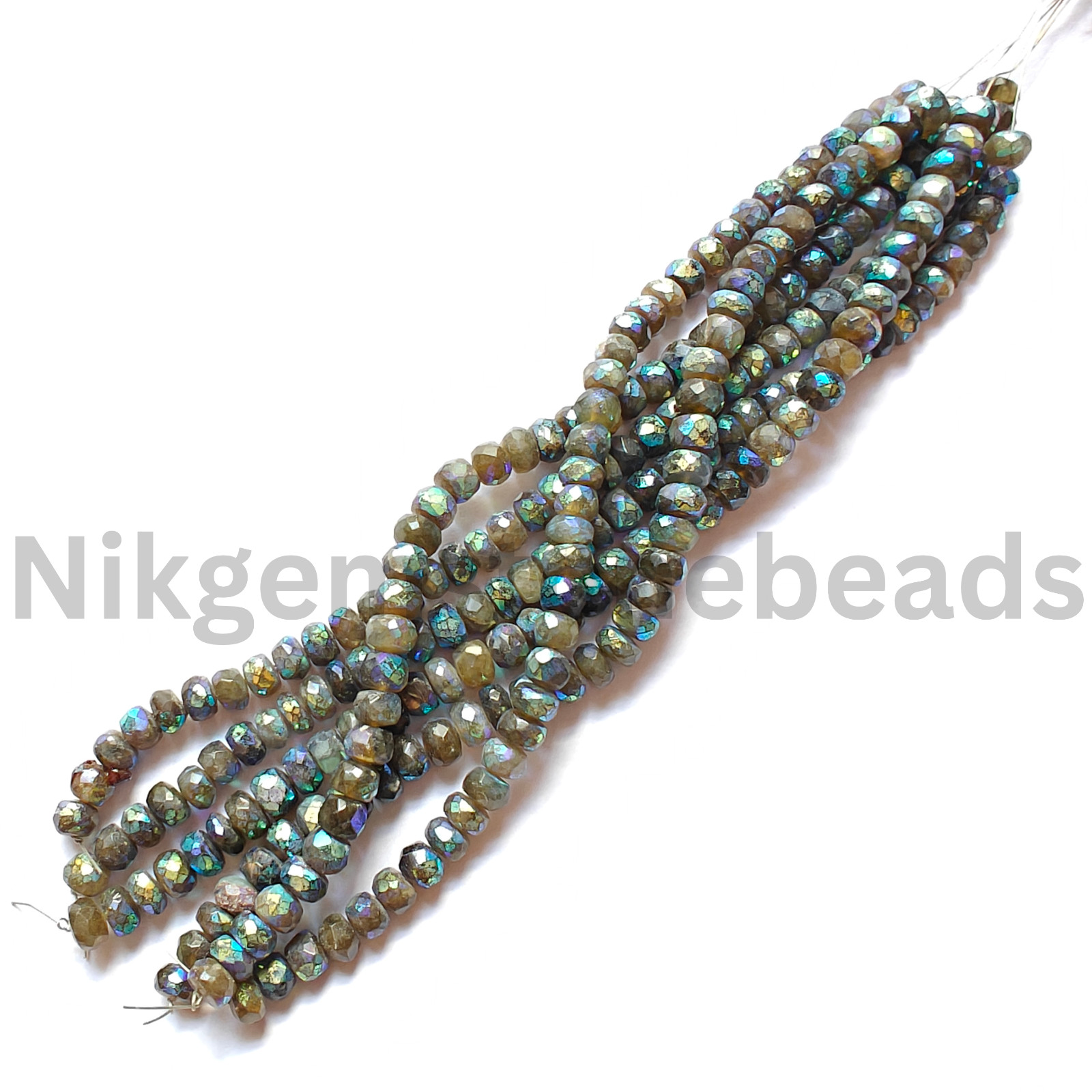 Natural Mystic Plated Labradorite Beads, Briolette Faceted Rondelle Cut Stone.