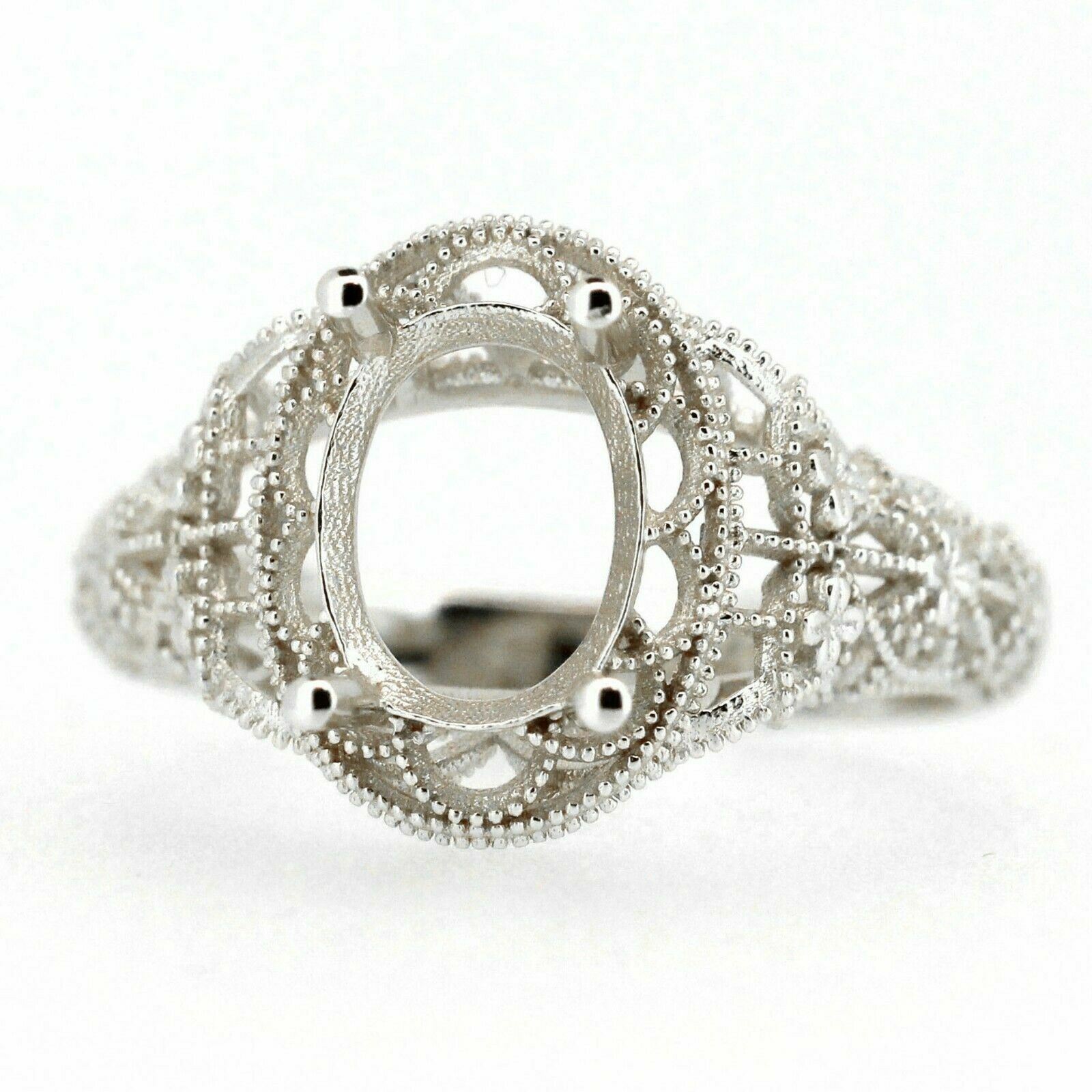 Filigree Sterling Silver Semi Mount Ring Setting Oval OV 9x7mm Vintage Repro