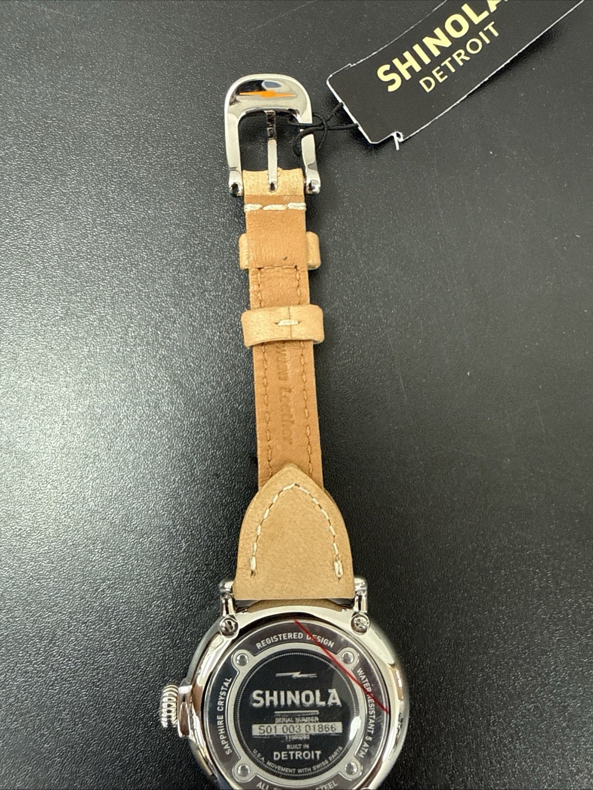 Shinola Argonite 1069 Detroit Quartz Black Dial Beige Canvas Strap NEEDS BATTERY