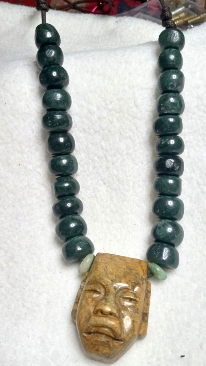 Toltec Modern Precolombia Mask With Guatemala Beads Neckalce.