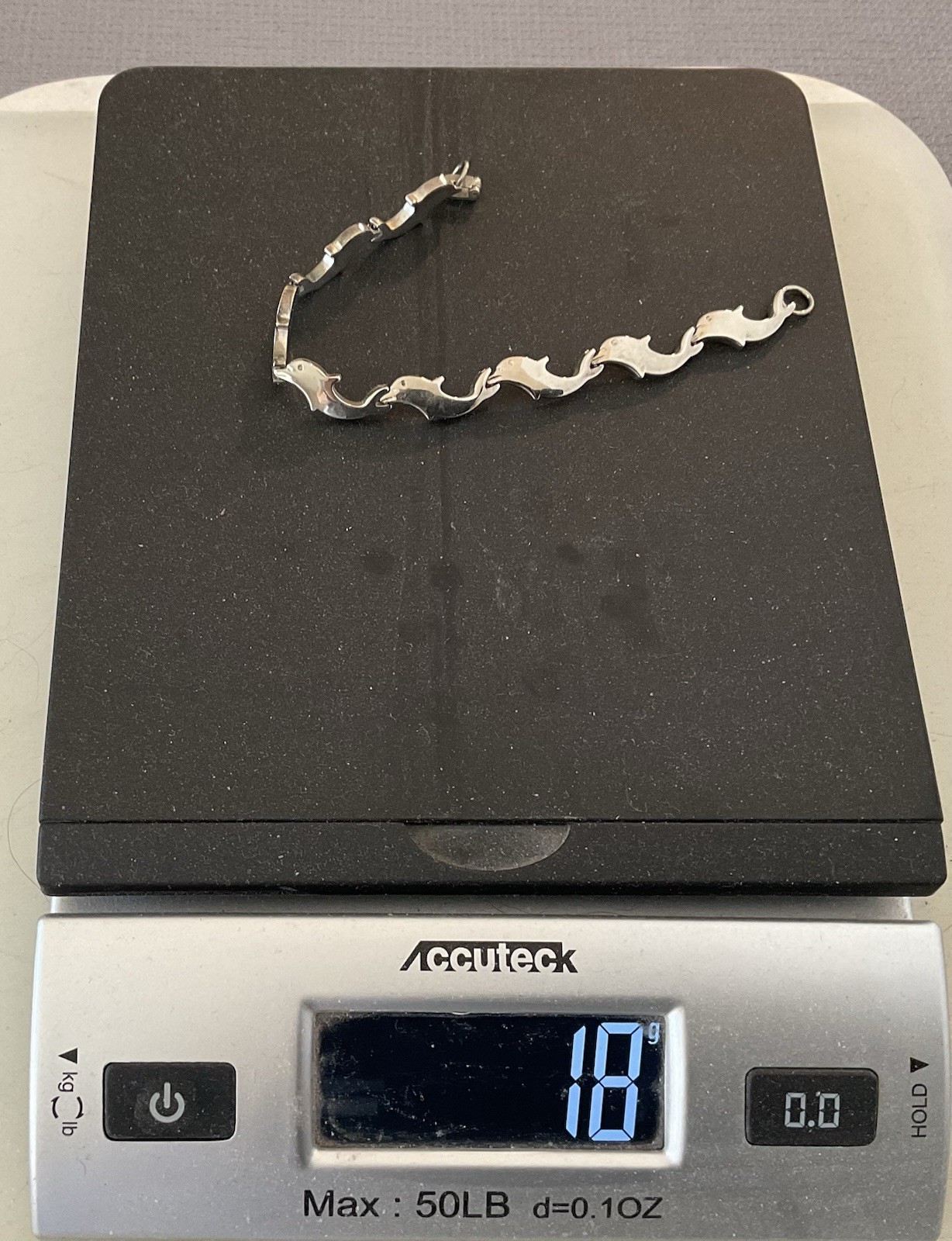 Sterling Silver Jumping Dolphin Link Bracelet 925, Fold Over Clasp, 18 Grams