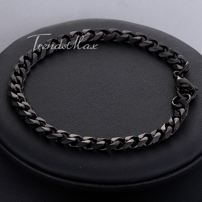 3/5/7mm Black Stainless Steel Cuban Curb BRACELET Men Women Chain 7-10inch