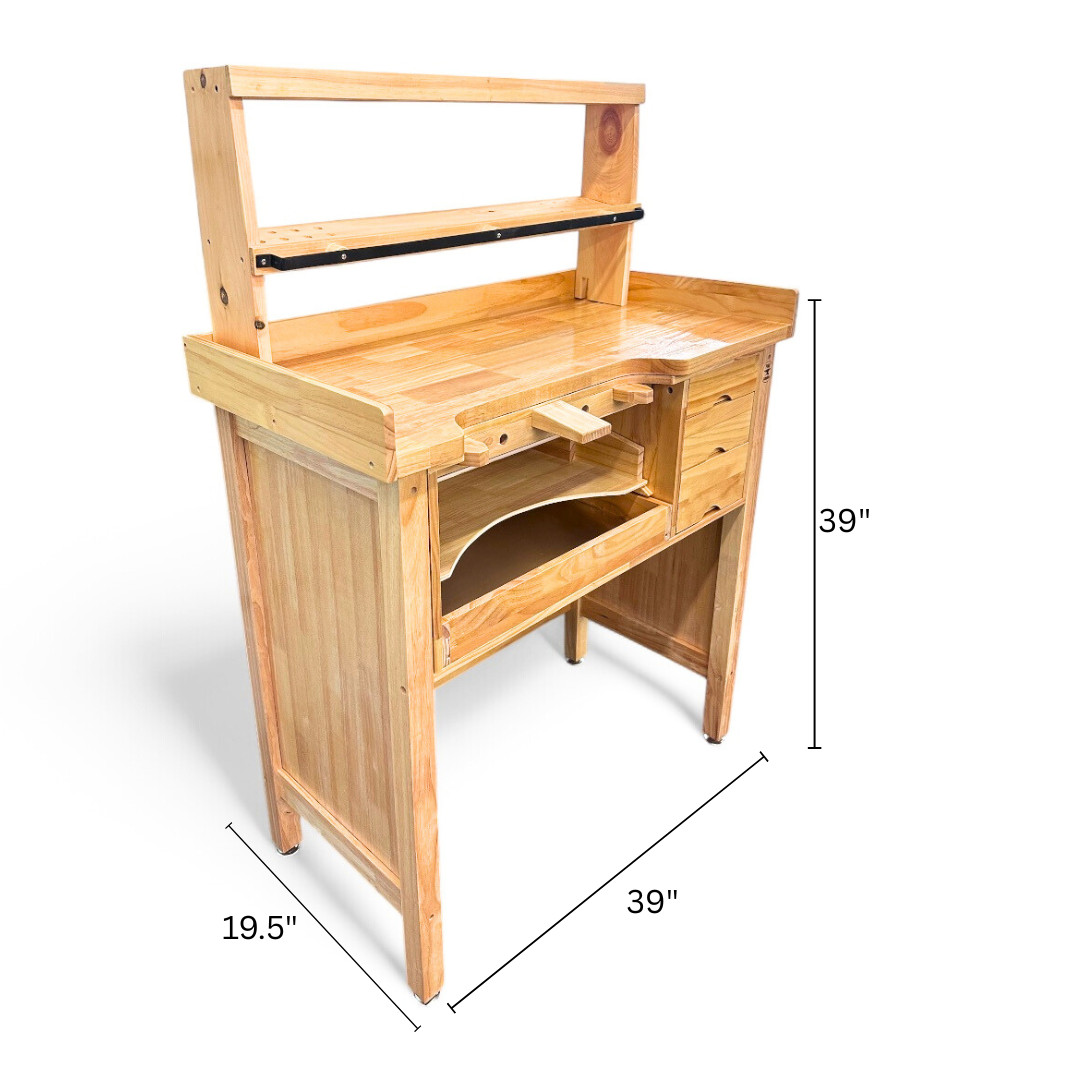 Deluxe Solid Wooden Jeweler’s Work bench Set with Organizer & Adjustable Chair