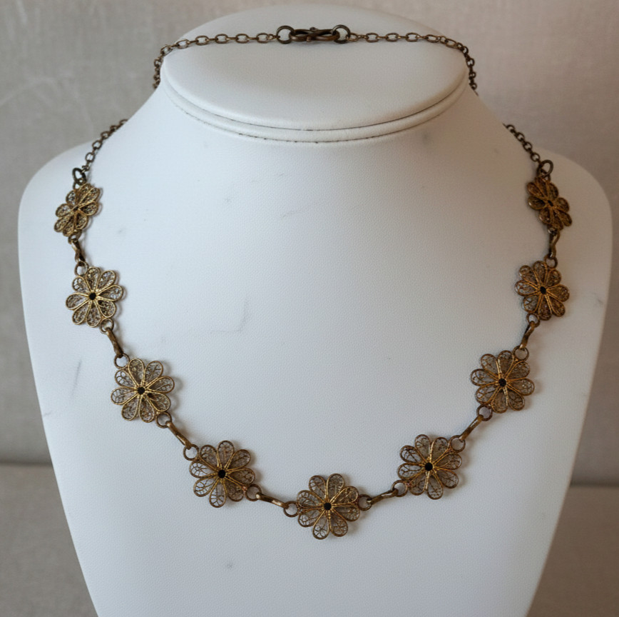 Copper Brass Filigree Flower Necklace – Adjustable 16–18″ – Roost – MSRP $60