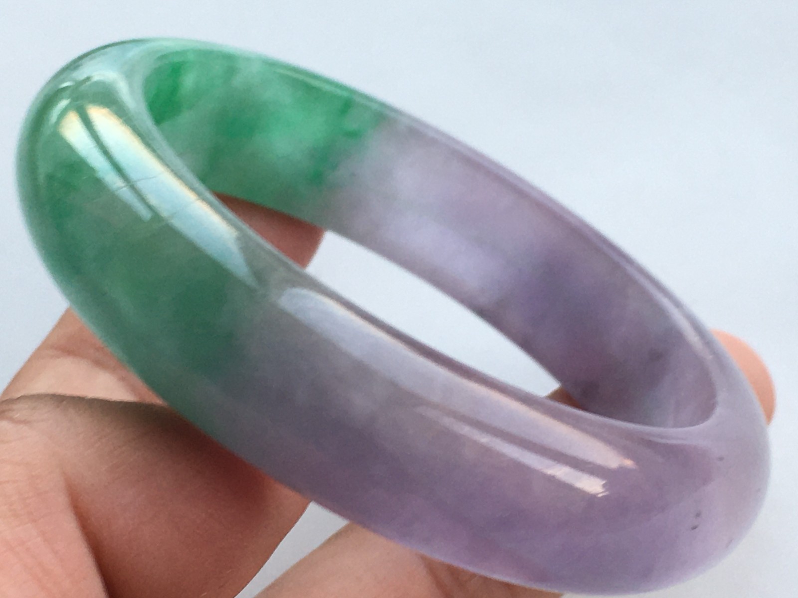 58mm Certified Nature Green/Purple Burmese Jade jadeite bracelets bangle 6446