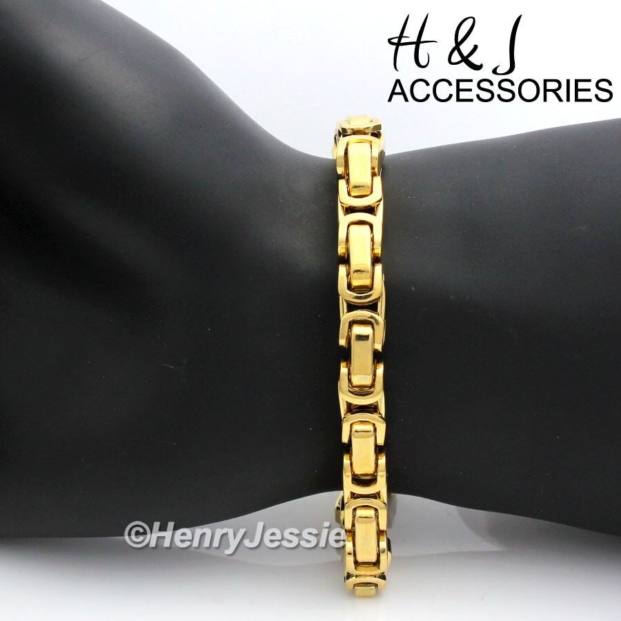 16″-40″MEN’s Stainless Steel 8mm Gold Plated Byzantine Box Link Chain Necklace*G