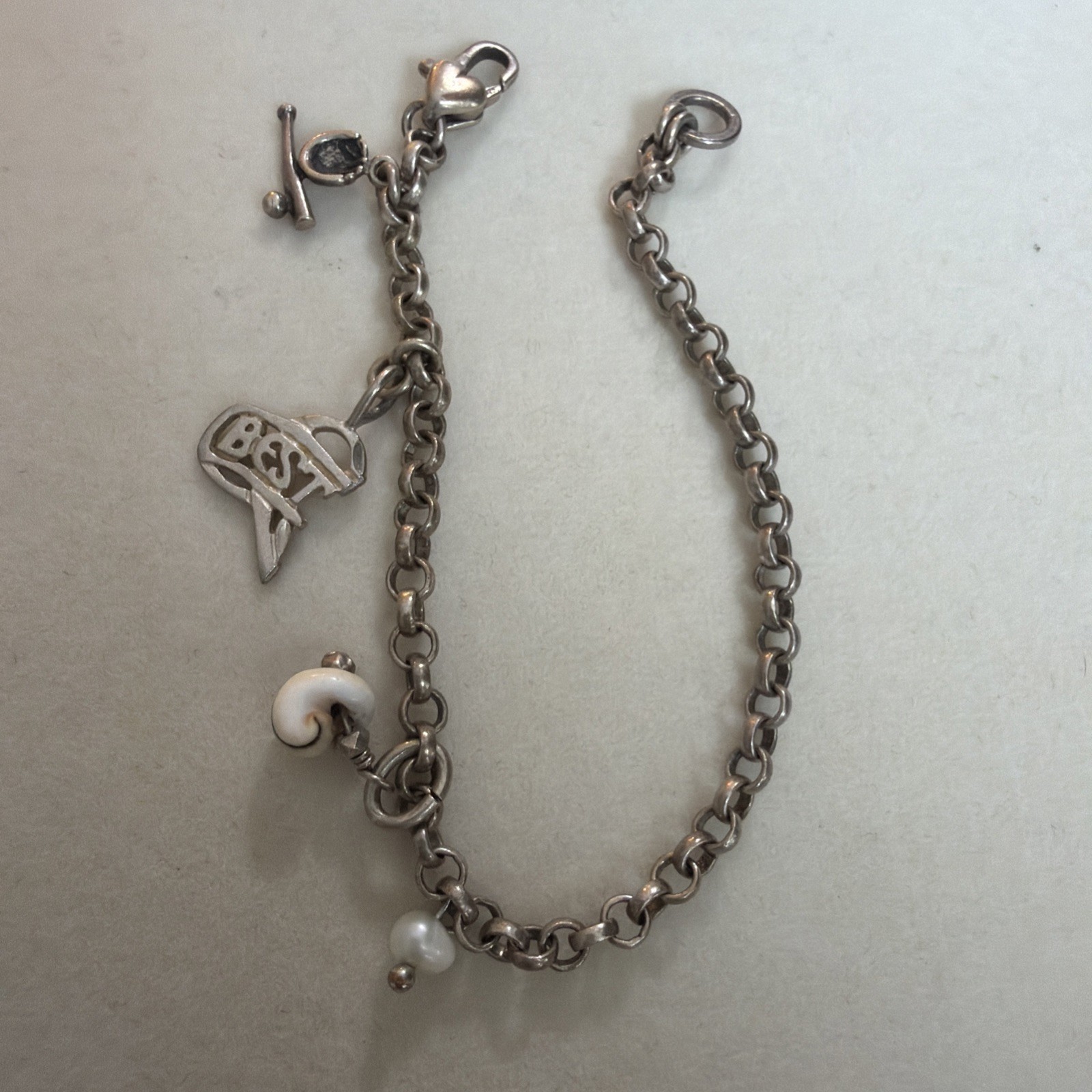 925 Sterling Silver Bracelet Multi charm Rolo Marine Style Sea Shell 8 in 9g