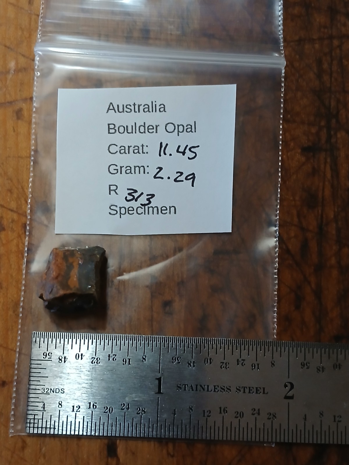 Australia Boulder Opal Koroit R313 Specimen 11 Carat Blue Green