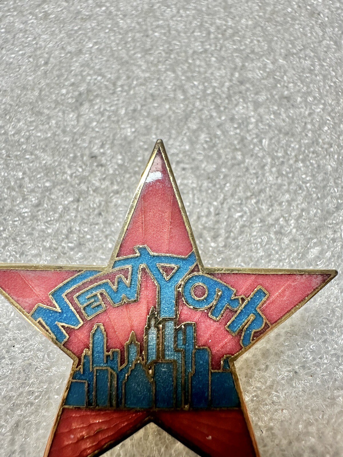 Multicolored Enameled New York Star Shaped Lapel Pin signed Future Primitive