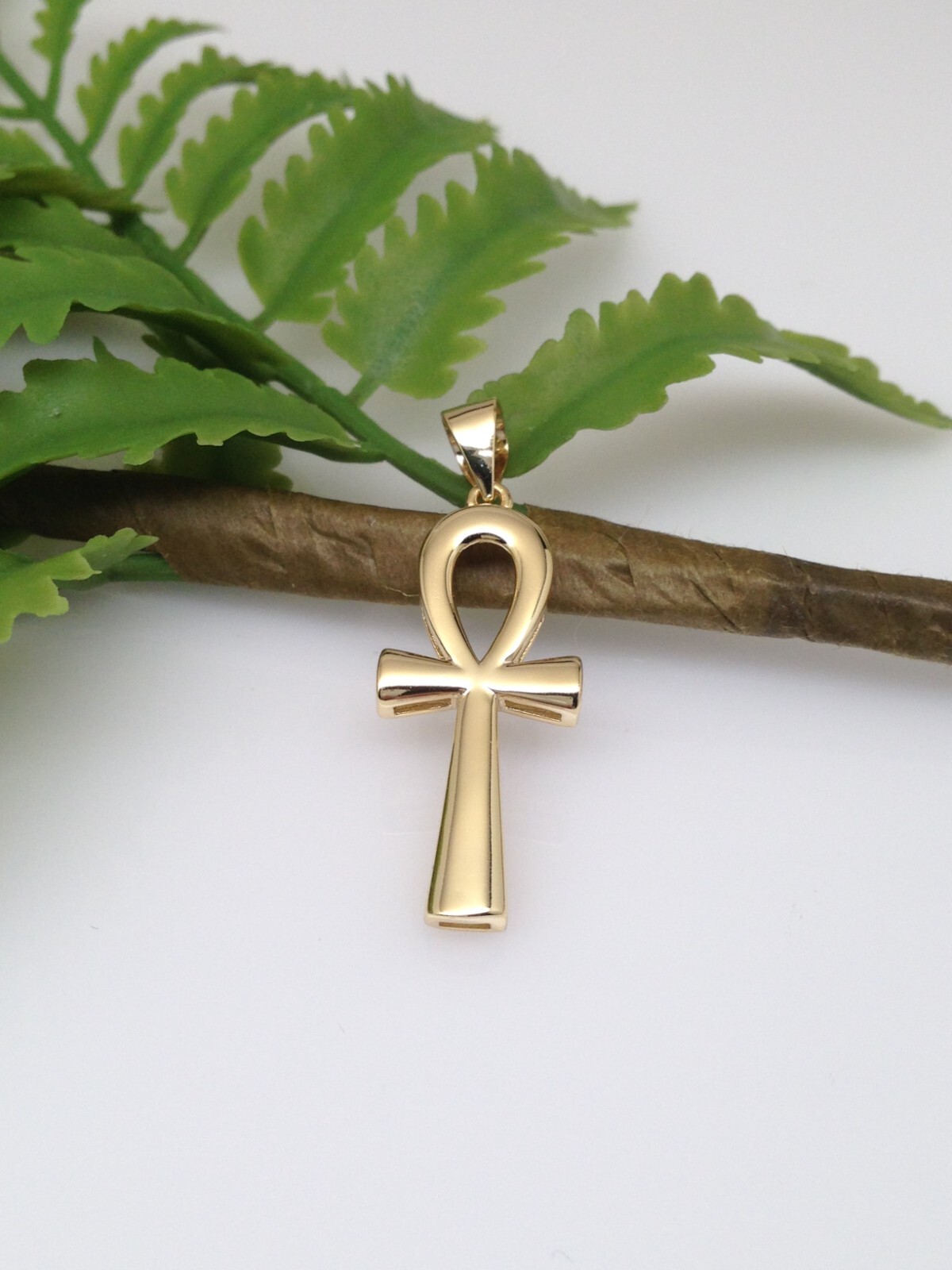 925 Sterling Silver Plain Gold Ankh Cross Pendant Mens Womens 25mm(0.98″)/33mm