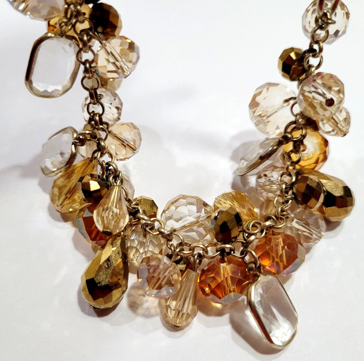 Chunky Cluster Statement Multi Colored Faceted Glass Charm Drop Necklace 21 Inch