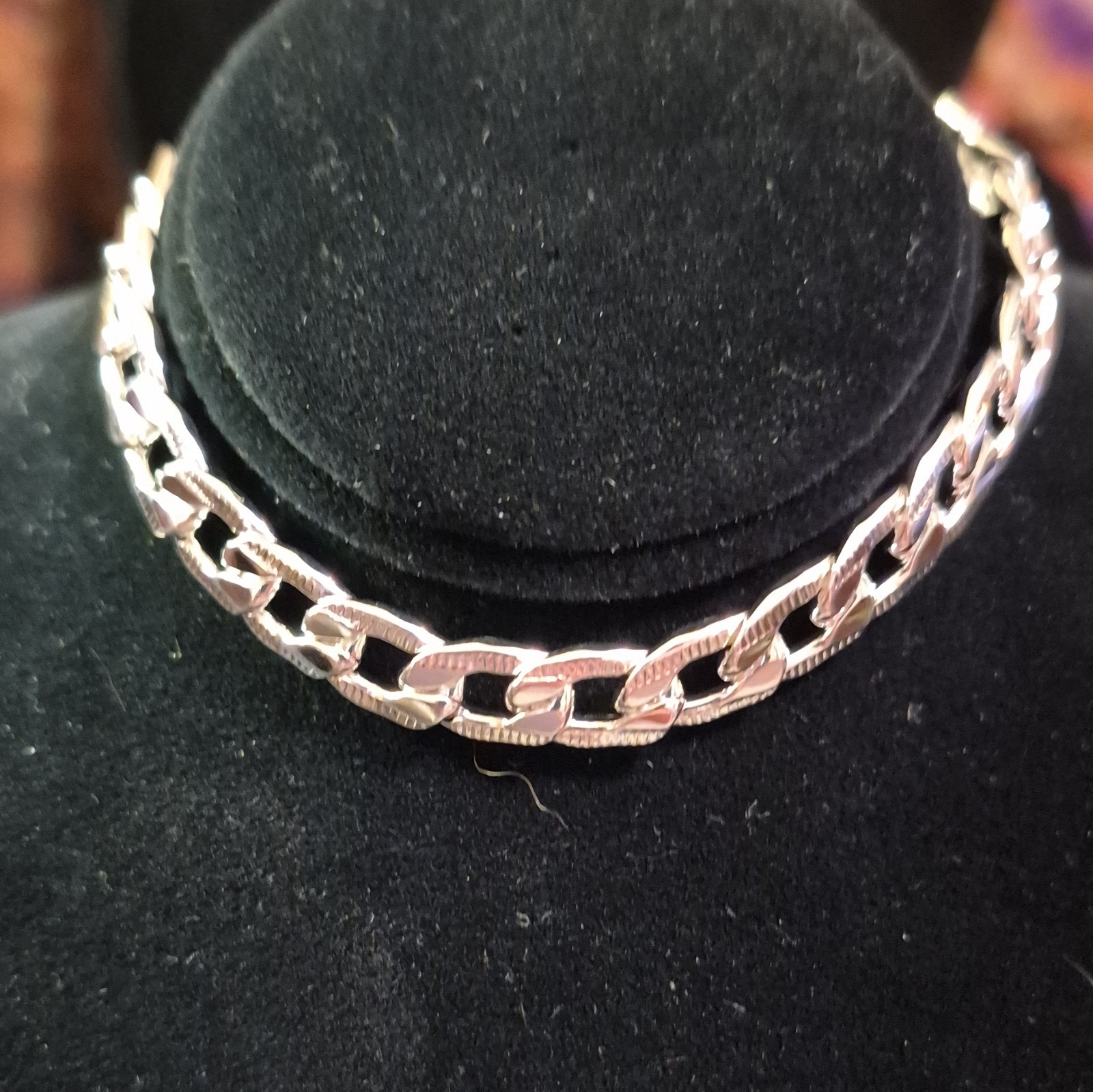 925 Sterling Silver Curb Link Chain Bracelet, Lobster Clasp, Signed, Silver