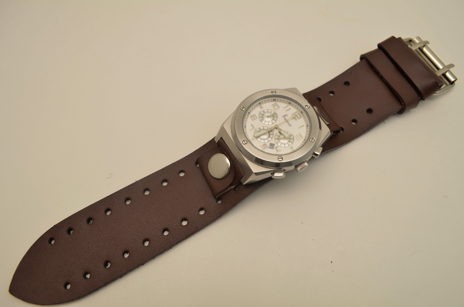 Brown wide Leather Watch Band strap Buckle Punk Rock Skaters cuff Bikers