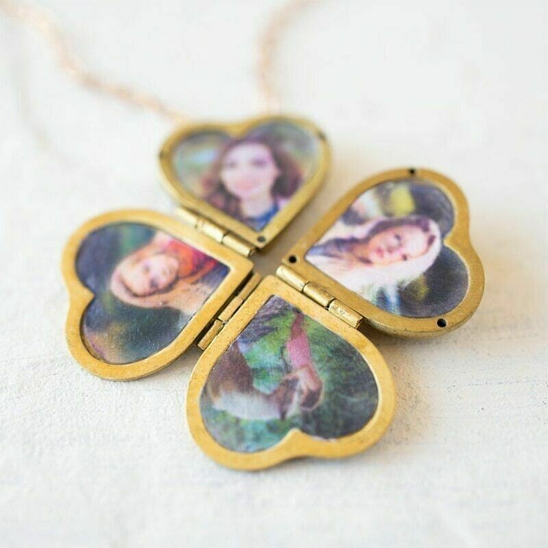 Four Photo Locket, Heart Shaped Locket Necklace Gold Jewelry – Gift