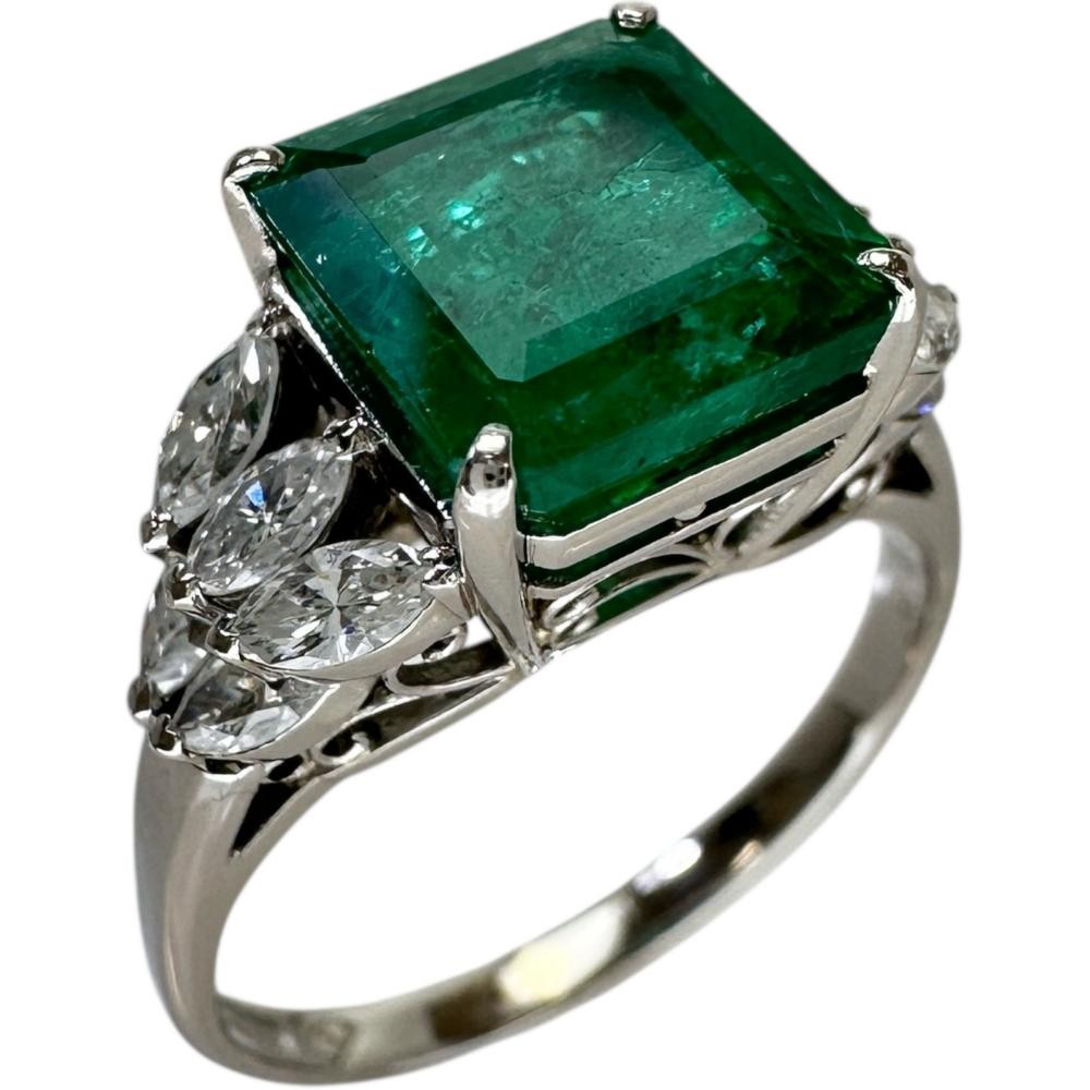 US 7.2 Emerald 3.03ct diamond 0.67ct in total Ring Pt900Platinum 5.4g Women